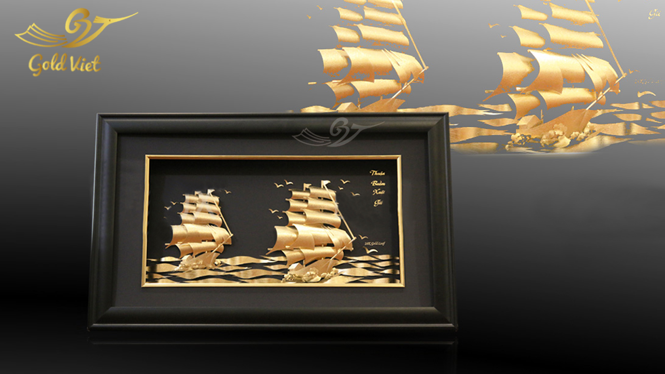 Tranh thuyền buồm mạ vàng - Quà tặng sếp nam cao cấp mạ vàng