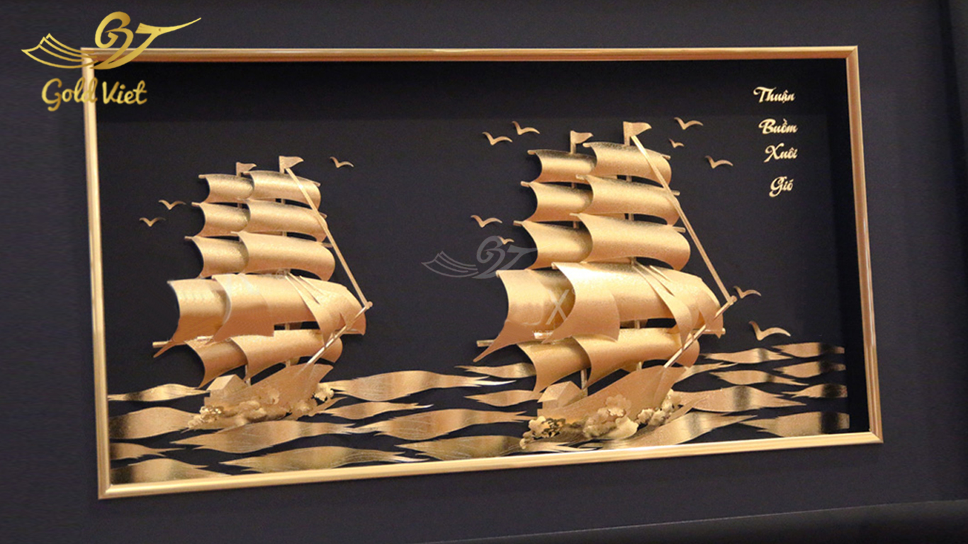 Tranh thuyền buồm mạ vàng phong thuỷ 24k - Mẫu 1