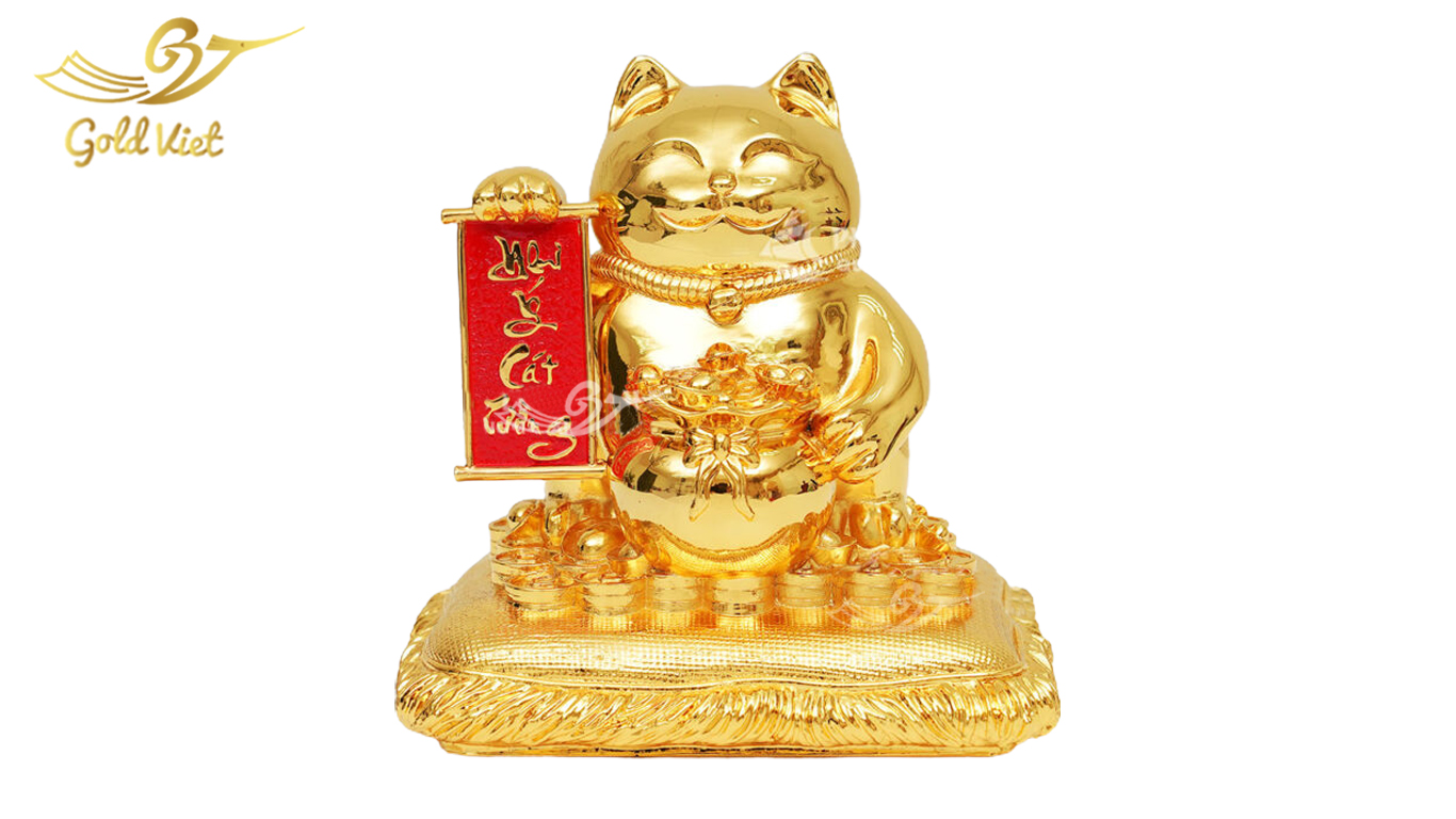 Cách bài trí tượng mèo phong thuỷ mạ vàng 24k